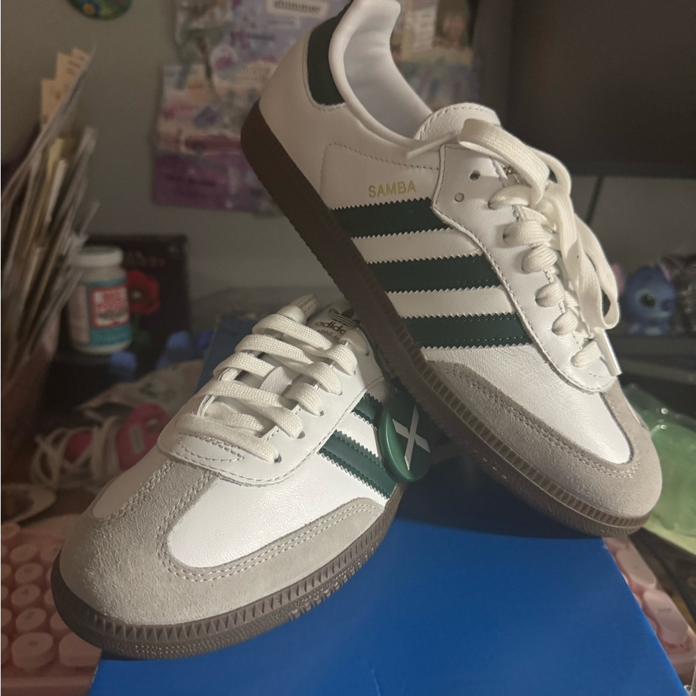 Adidas Samba White and Green Sneakers